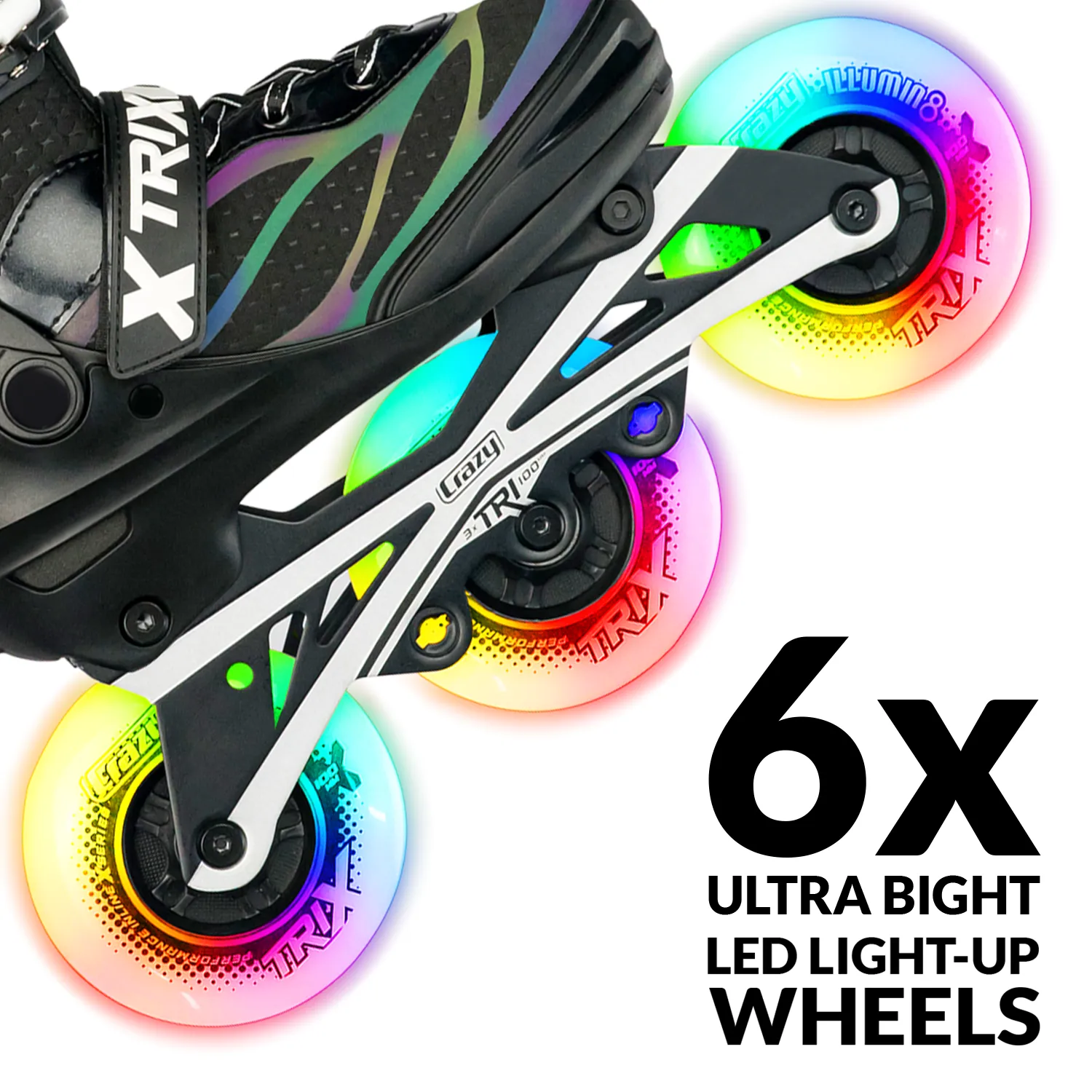 TRIX Black 3 Wheel LED - Size Adjustable Inline Skates