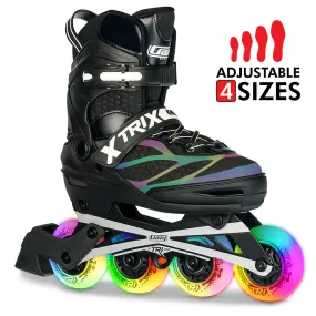 TRIX Black 4 Wheel LED - Size Adjustable Inline Skates