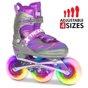 TRIX Purple 3 Wheel LED - Size Adjustable Inline Skates