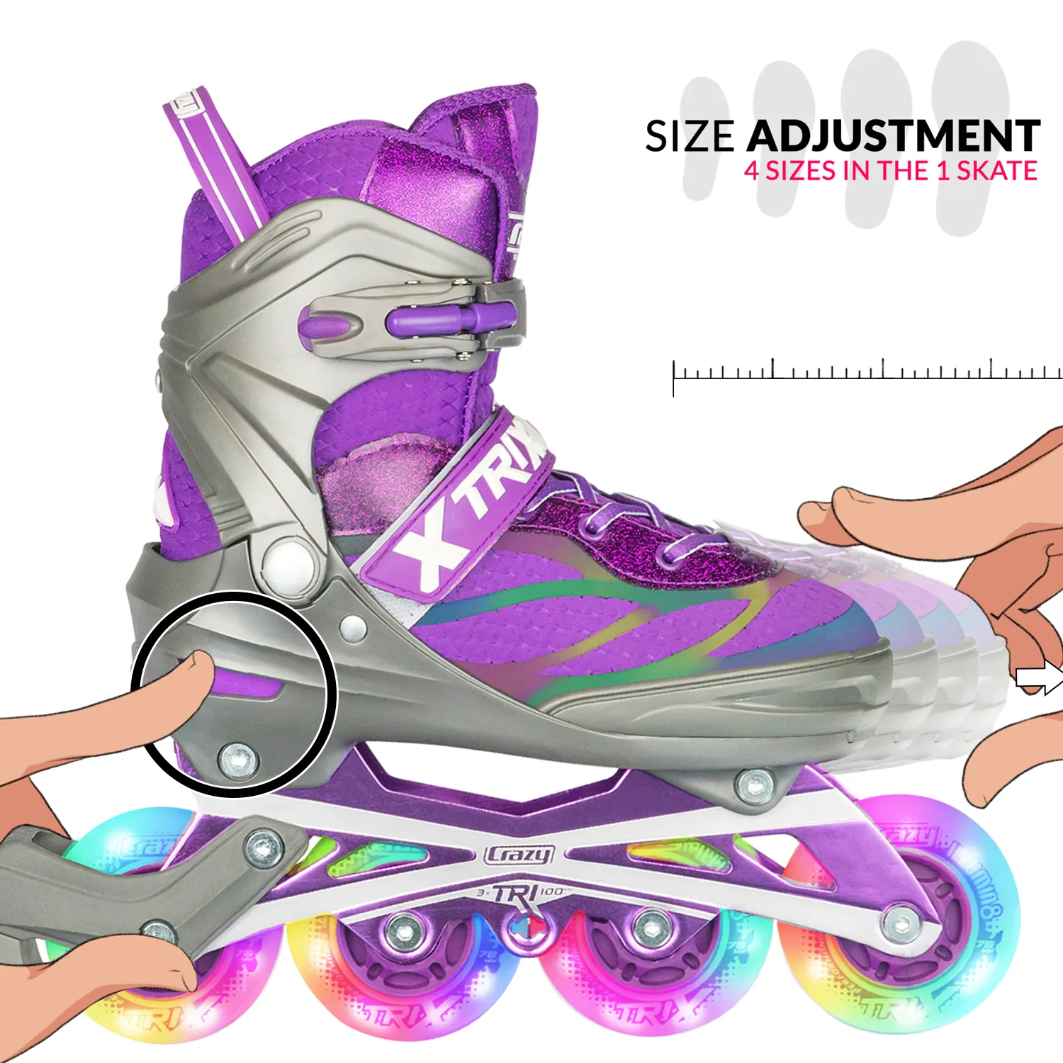 TRIX Purple 4 Wheel LED - Size Adjustable Inline Skates