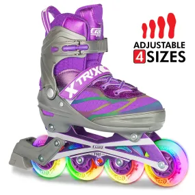 TRIX Purple 4 Wheel LED - Size Adjustable Inline Skates