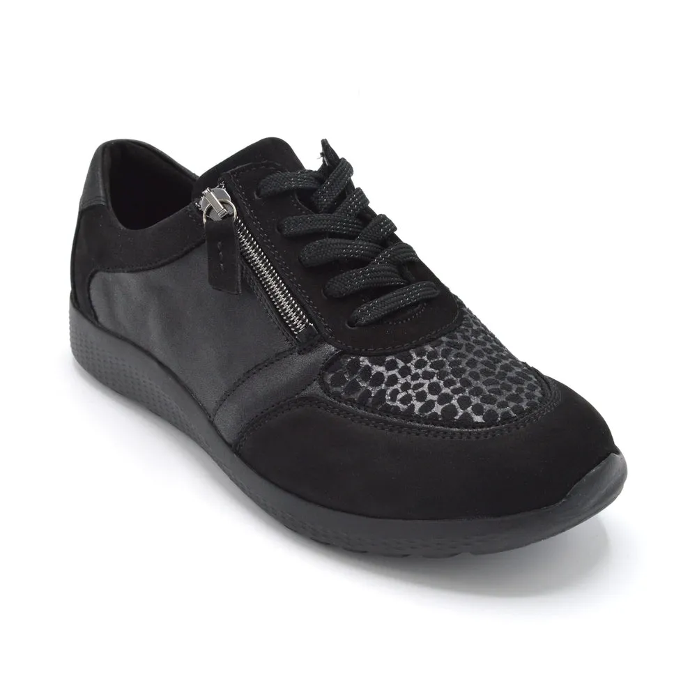 Waldlaufer Ira - Ladies Wide Fit Trainer - 4E Fitting - Black