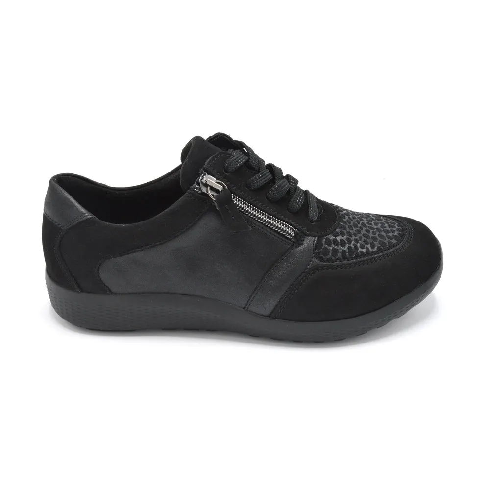 Waldlaufer Ira - Ladies Wide Fit Trainer - 4E Fitting - Black