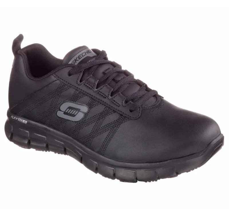 Womens Skechers Sure Track - Erath Black Oil & Slip Resistant Work Shoes