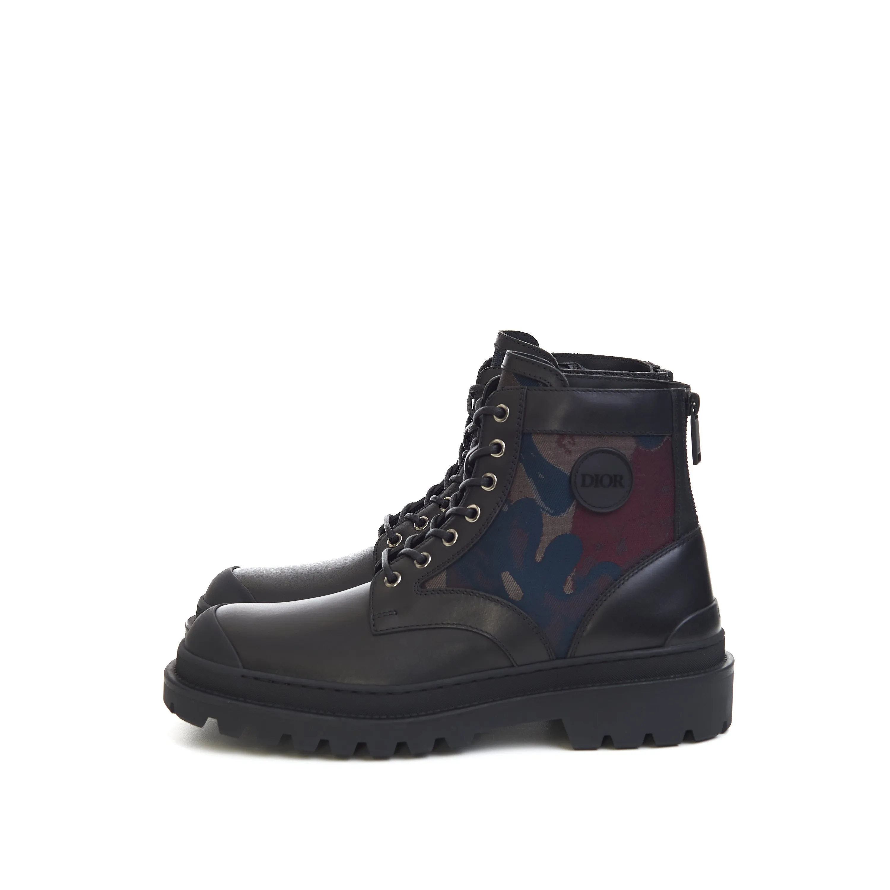 x Peter Doig Explorer Ankle Boots In Black Smooth Calfskin & Camouflage Jacquard