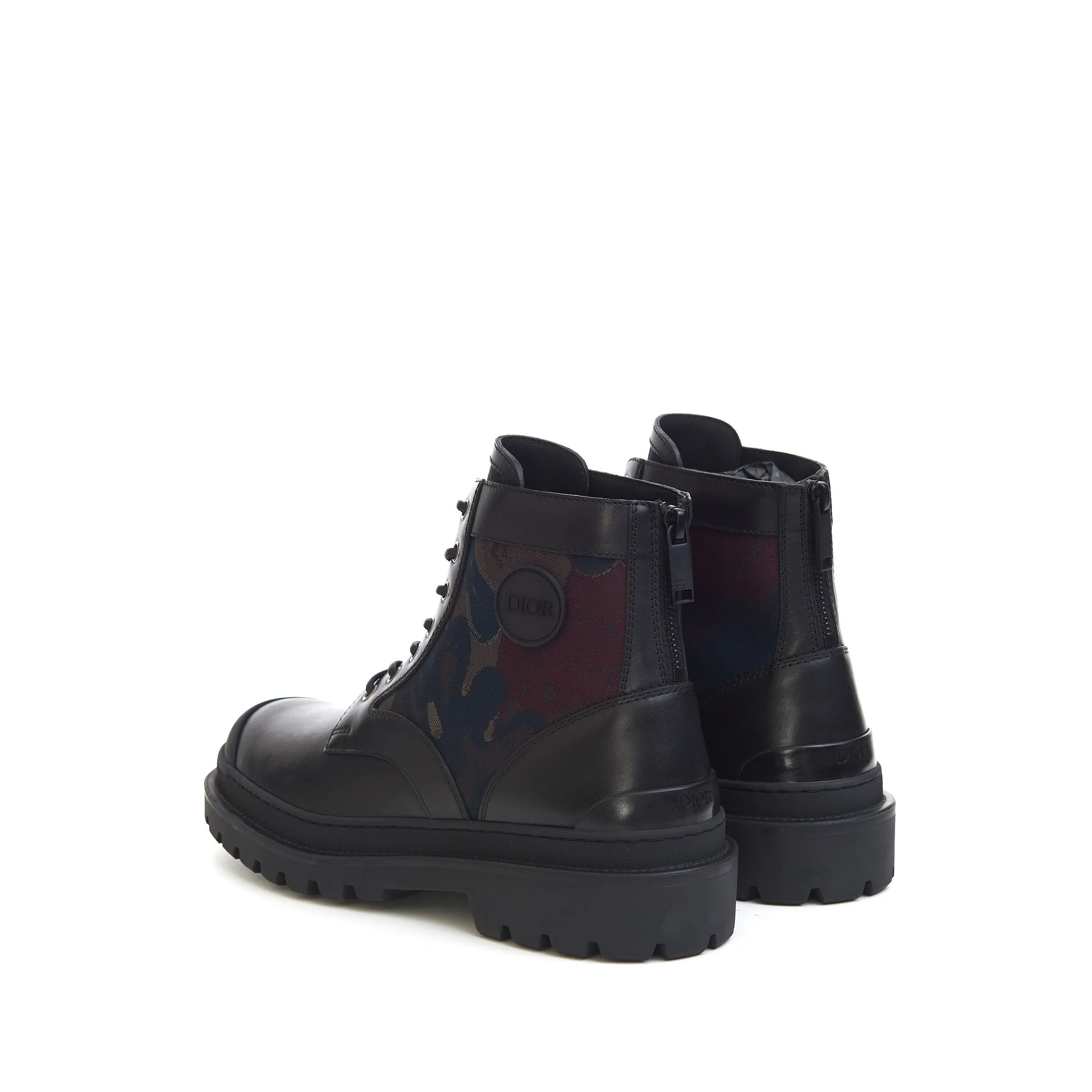 x Peter Doig Explorer Ankle Boots In Black Smooth Calfskin & Camouflage Jacquard