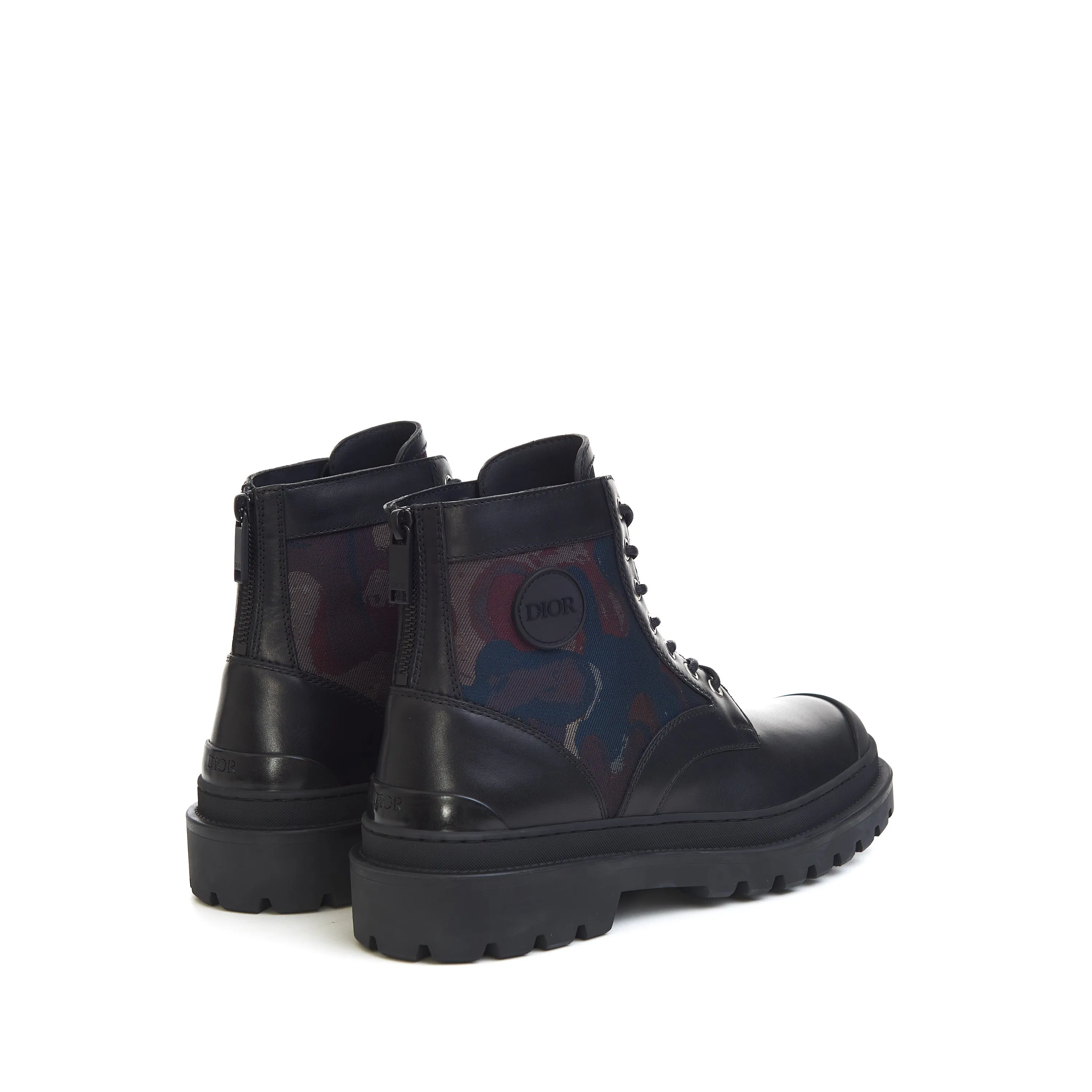 x Peter Doig Explorer Ankle Boots In Black Smooth Calfskin & Camouflage Jacquard