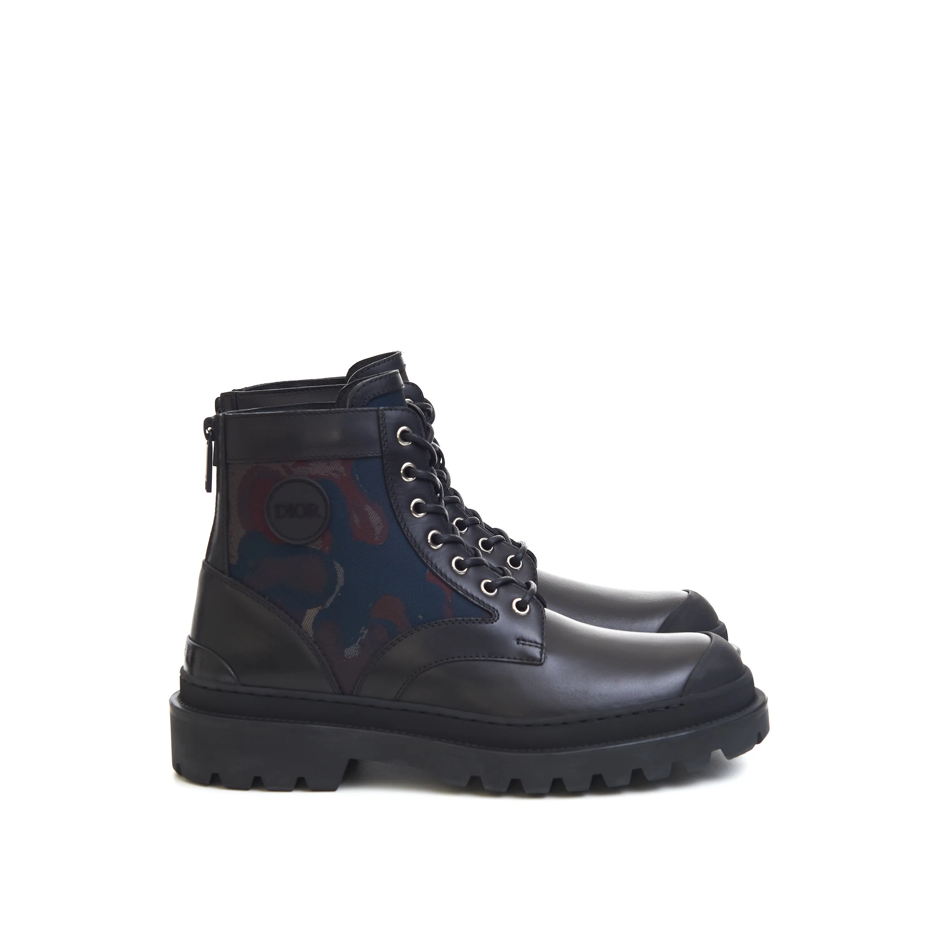 x Peter Doig Explorer Ankle Boots In Black Smooth Calfskin & Camouflage Jacquard