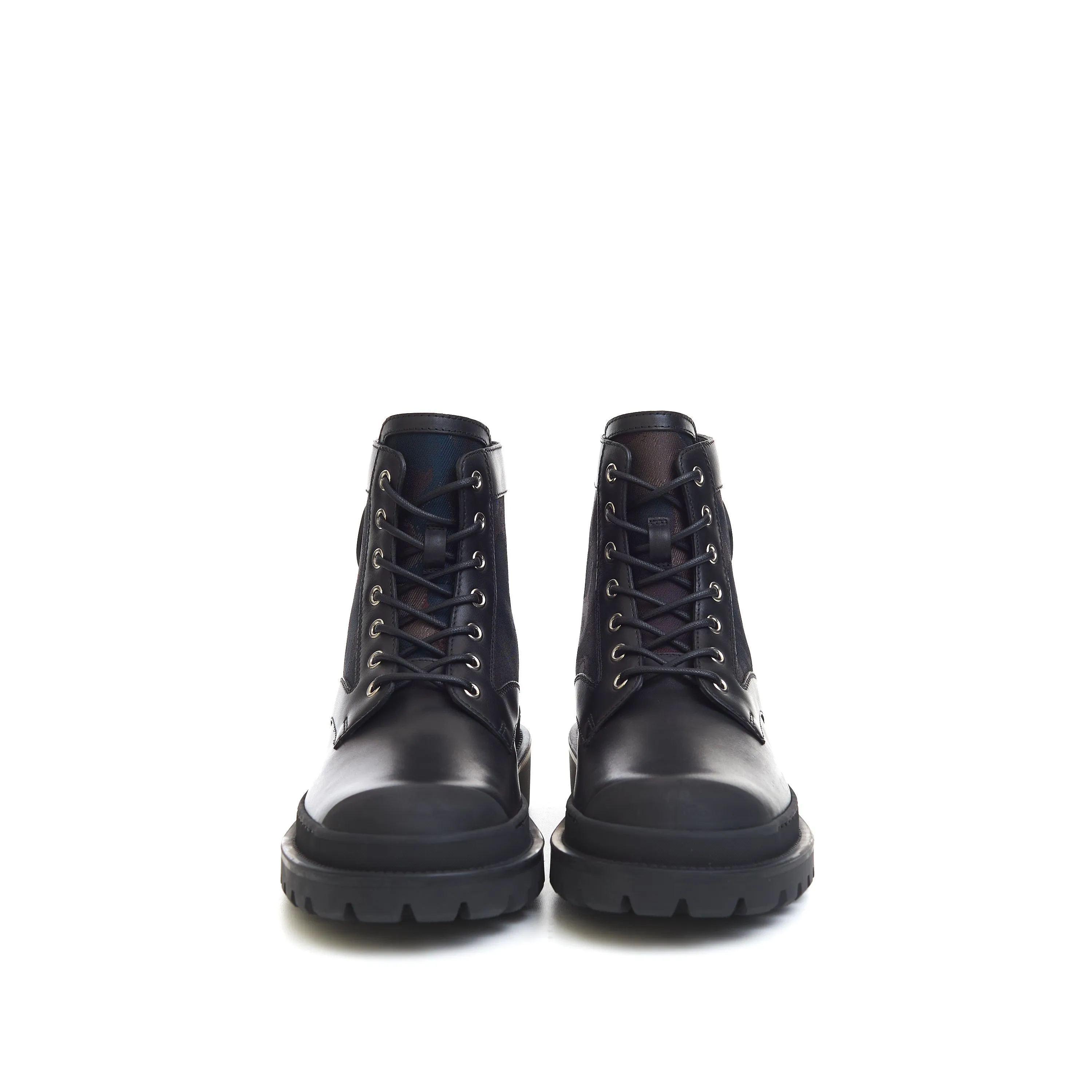 x Peter Doig Explorer Ankle Boots In Black Smooth Calfskin & Camouflage Jacquard