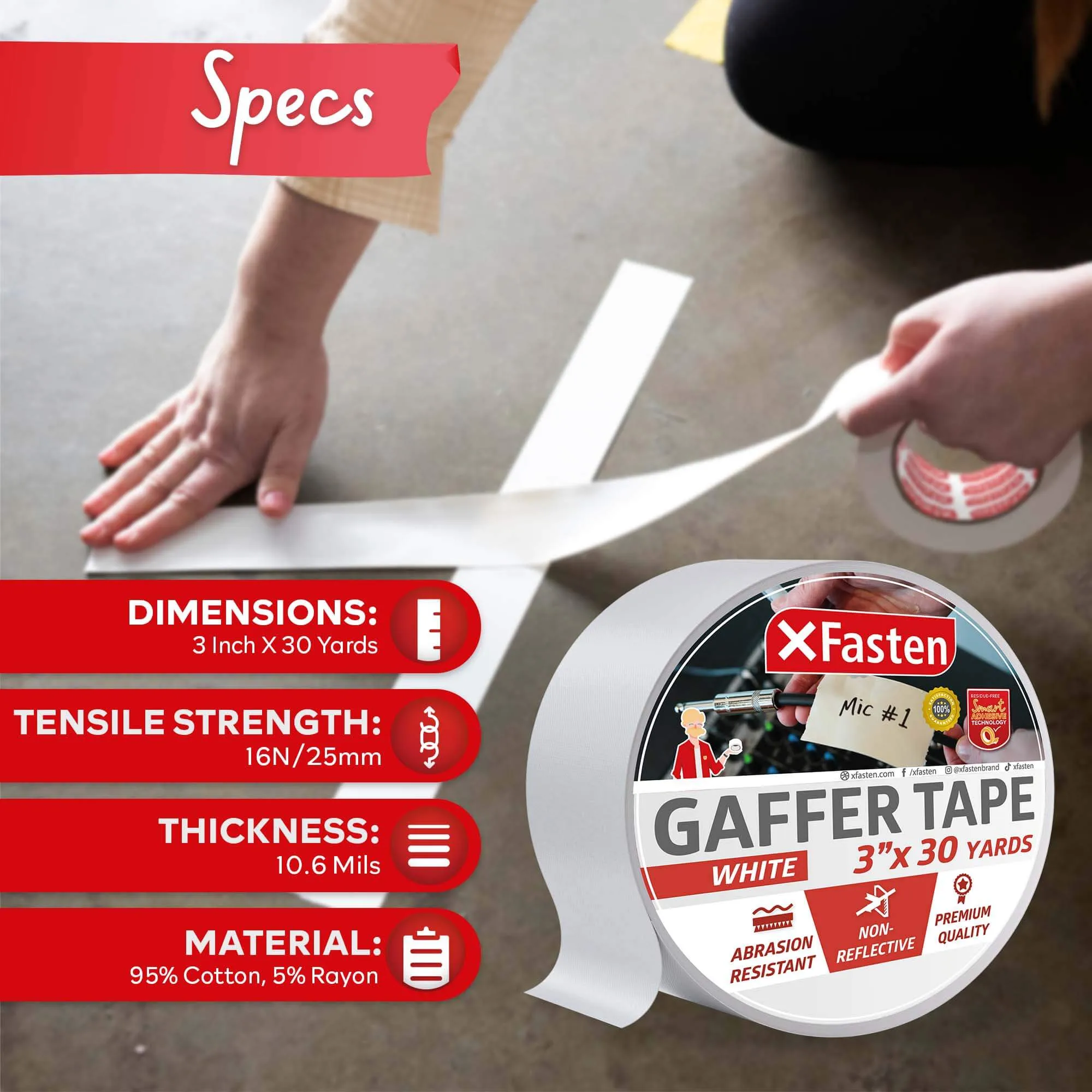 XFasten Gaffer's Tape | 3 Inches x 30 Yards