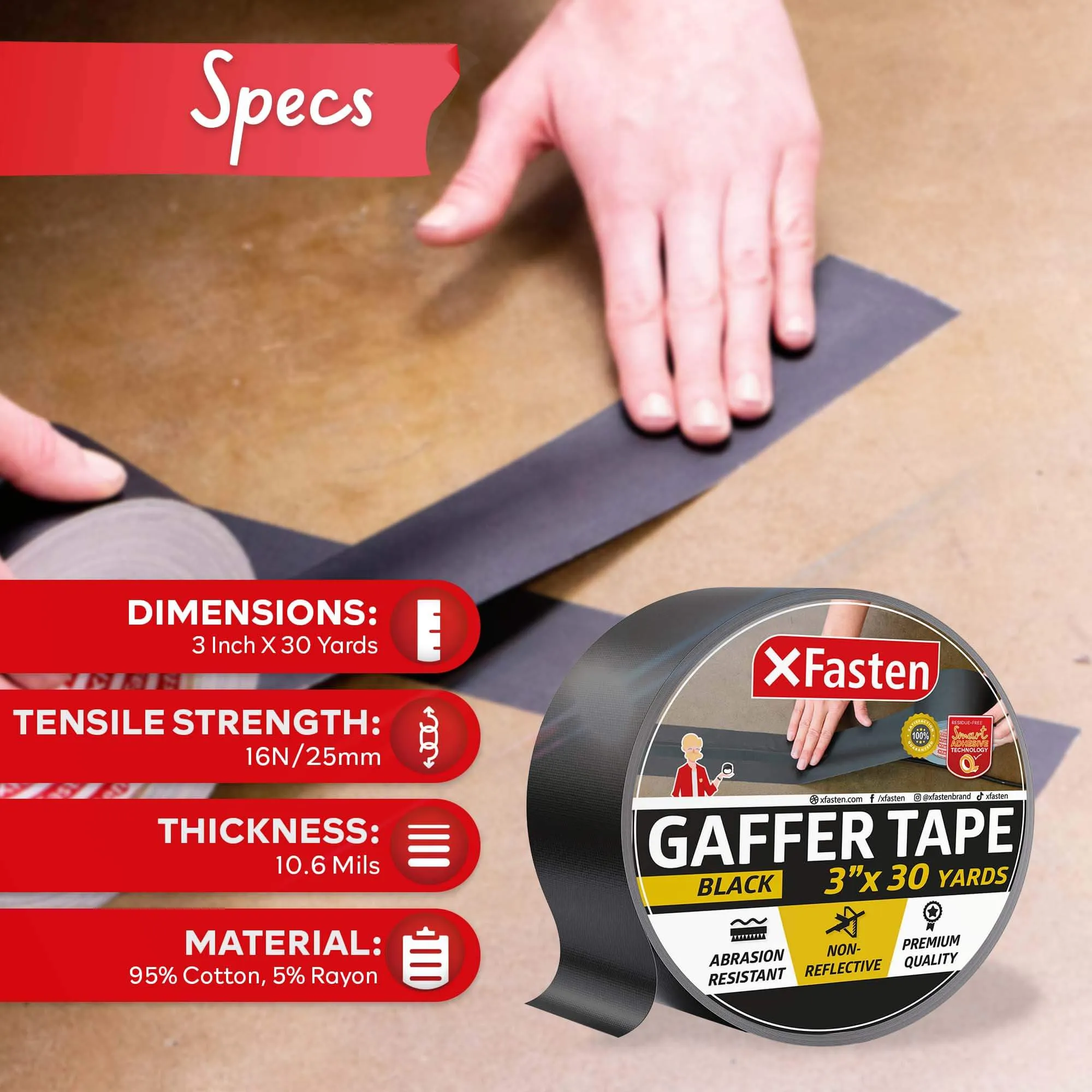 XFasten Gaffer's Tape | 3 Inches x 30 Yards